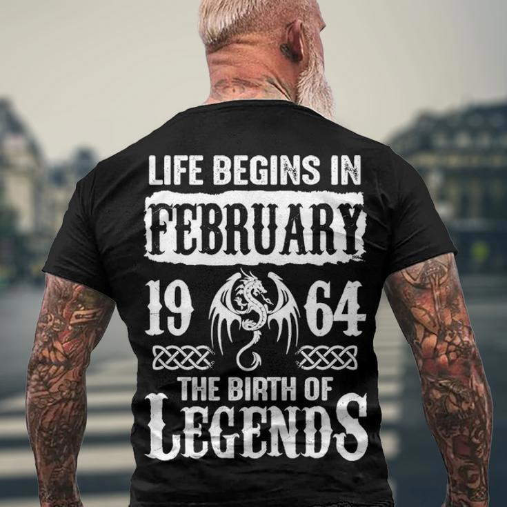 February 1964 Birthday Life Begins In February 1964 Men's T-Shirt Back Print Gifts for Old Men