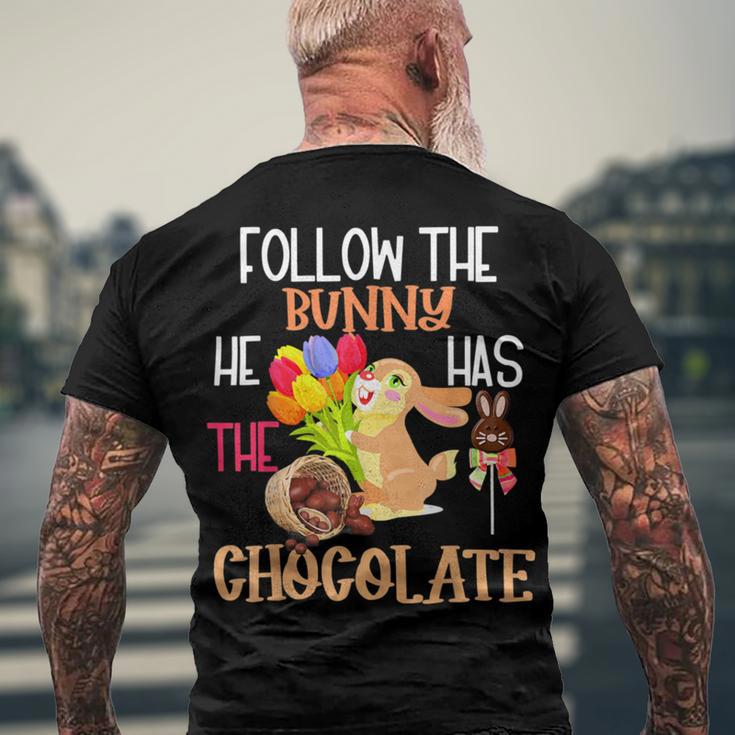 Follow The Bunny He Has Chocolate Men's Crewneck Short Sleeve Back Print T-shirt Gifts for Old Men