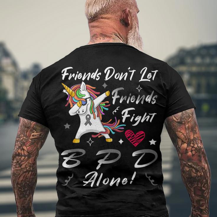 Friends Dont Let Friends Fight Borderline Personality Disorder Bpd Alone Unicorn Grey Ribbon Borderline Personality Disorder Bpd Awareness Men's Crewneck Short Sleeve Back Print T-shirt Gifts for Old Men