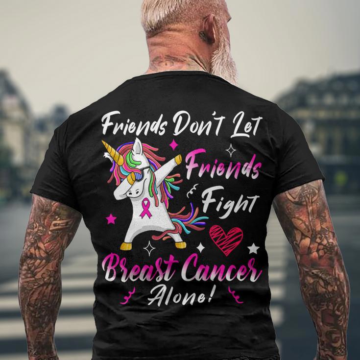 Friends Dont Let Friends Fight Breast Cancer Alone Pink Ribbon Unicorn Breast Cancer Support Breast Cancer Awareness Men's Crewneck Short Sleeve Back Print T-shirt Gifts for Old Men