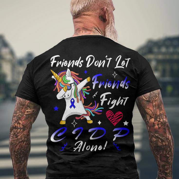 Friends Dont Let Friends Fight Chronic Inflammatory Demyelinating Polyneuropathy Cidp Alone Unicorn Blue Ribbon Cidp Support Cidp Awareness Men's Crewneck Short Sleeve Back Print T-shirt Gifts for Old Men