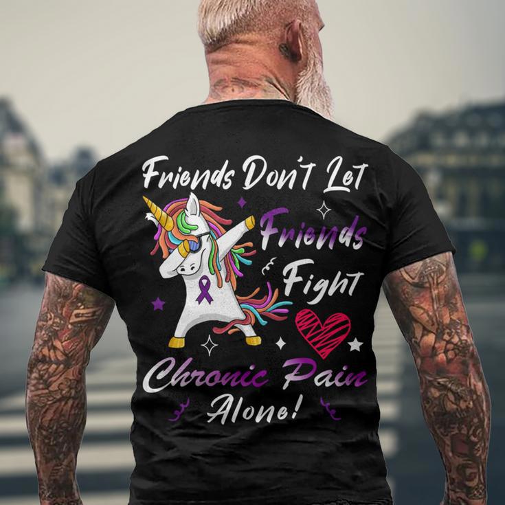 Friends Dont Let Friends Fight Chronic Pain Alone Unicorn Purple Ribbon Chronic Pain Support Chronic Pain Awareness Men's Crewneck Short Sleeve Back Print T-shirt Gifts for Old Men