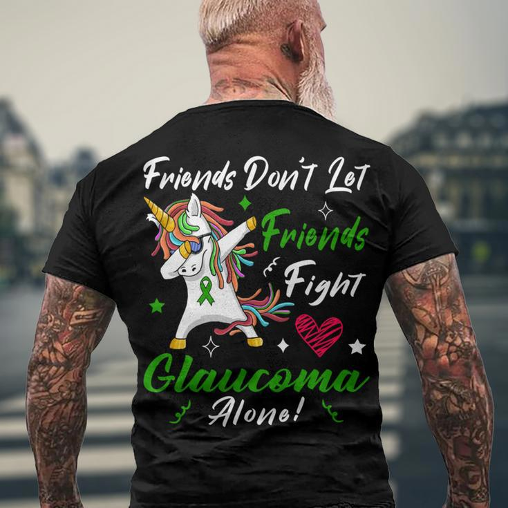 Friends Dont Let Friends Fight Glaucoma Alone Unicorn Green Ribbon Glaucoma Glaucoma Awareness Men's Crewneck Short Sleeve Back Print T-shirt Gifts for Old Men