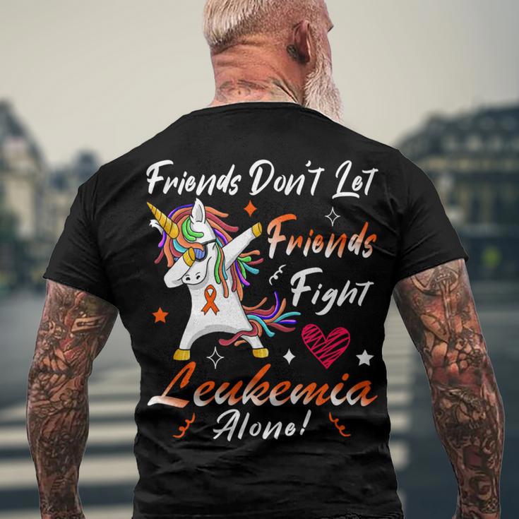 Friends Dont Let Friends Fight Leukemia Alone Unicorn Orange Ribbon Leukemia Leukemia Awareness Men's Crewneck Short Sleeve Back Print T-shirt Gifts for Old Men