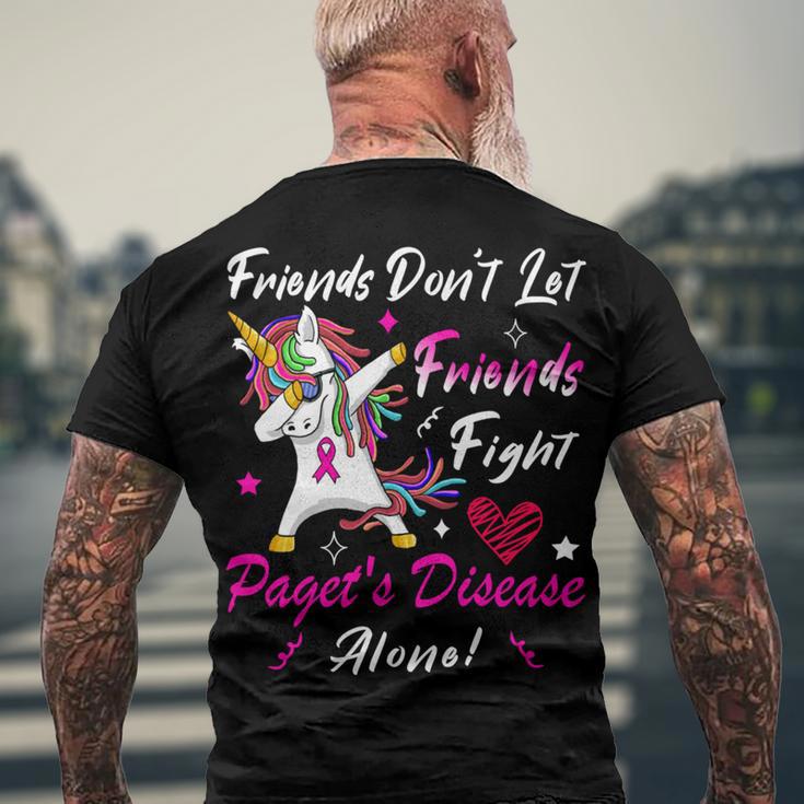 Friends Dont Let Friends Fight Pagets Disease Alone Unicorn Pink Ribbon Pagets Disease Pagets Disease Awareness Men's Crewneck Short Sleeve Back Print T-shirt Gifts for Old Men