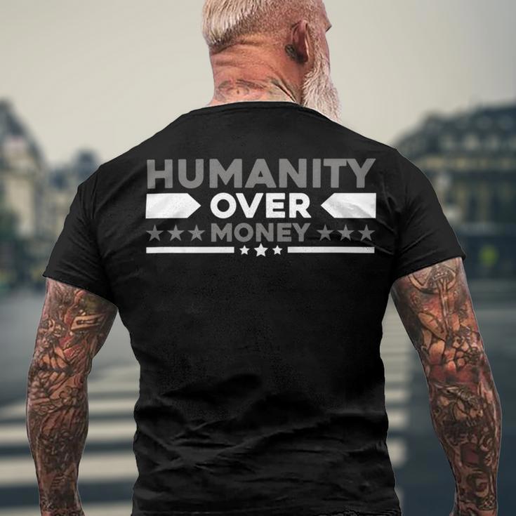 Funny Humanity Over Money Men's Crewneck Short Sleeve Back Print T-shirt Gifts for Old Men