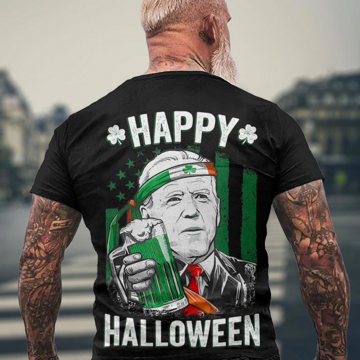 Funny Leprechaun Biden Happy Halloween For St Patricks Day Men's Crewneck Short Sleeve Back Print T-shirt Gifts for Old Men