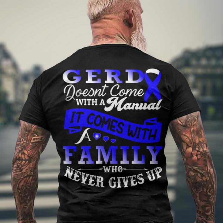 Gerd Doesnt Come With A Manual It Comes With A Family Who Never Gives Up Periwinkle Blue Ribbon Gastroesophageal Reflux Disease Gerd Awareness Men's Crewneck Short Sleeve Back Print T-shirt Gifts for Old Men