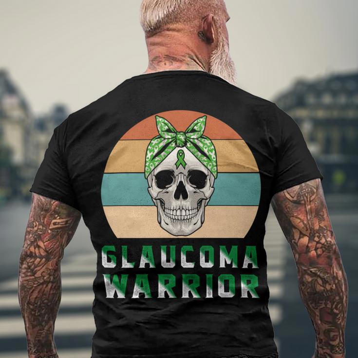 Glaucoma Warrior Skull Women Vintage Green Ribbon Glaucoma Glaucoma Awareness V2 Men's Crewneck Short Sleeve Back Print T-shirt Gifts for Old Men