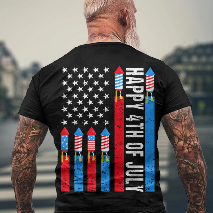 Happy 4Th Of July American Flag Fireworks Patriotic Outfits Men's Back Print T-shirt Gifts for Old Men