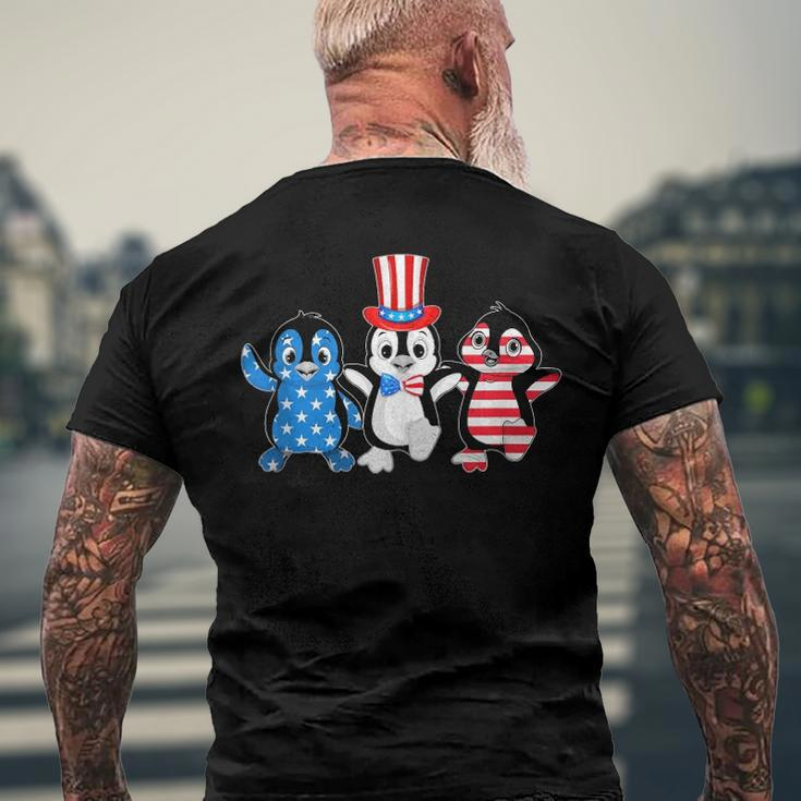 Happy Fourth Of July Patriotic Animals Penguin Usa Flag Men's Back Print T-shirt Gifts for Old Men