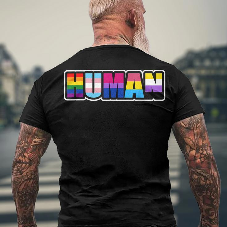 Human Lgbt Flag Gay Pride Month Transgender Men's Back Print T-shirt Gifts for Old Men