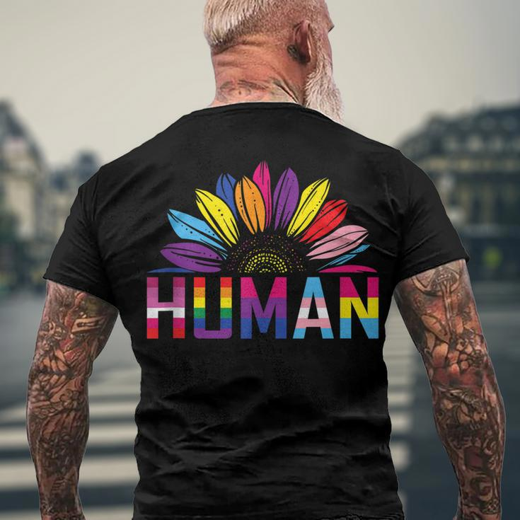 Human Lgbtq Month Pride Sunflower Men's Back Print T-shirt Gifts for Old Men
