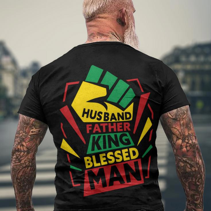 Husband Father King Shirt Blessed Man Black Pride Dad Men's Crewneck Short Sleeve Back Print T-shirt Gifts for Old Men