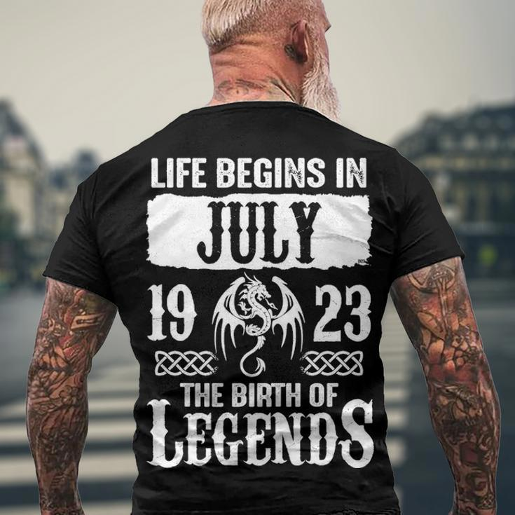 July 1923 Birthday Life Begins In July 1923 Men's T-Shirt Back Print Gifts for Old Men