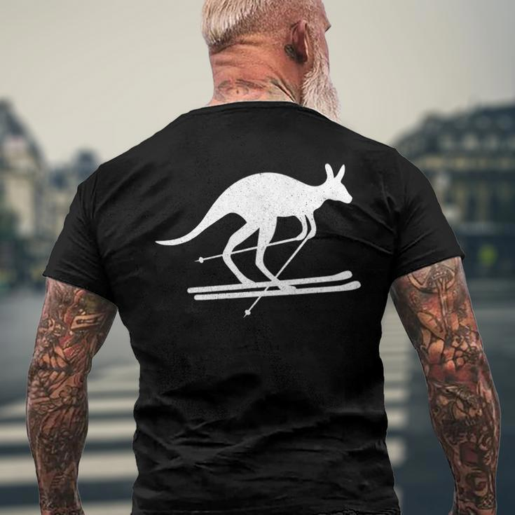 Kangaroo Skiing Fun Winter Sports Australia Travel Men's Back Print T-shirt Gifts for Old Men