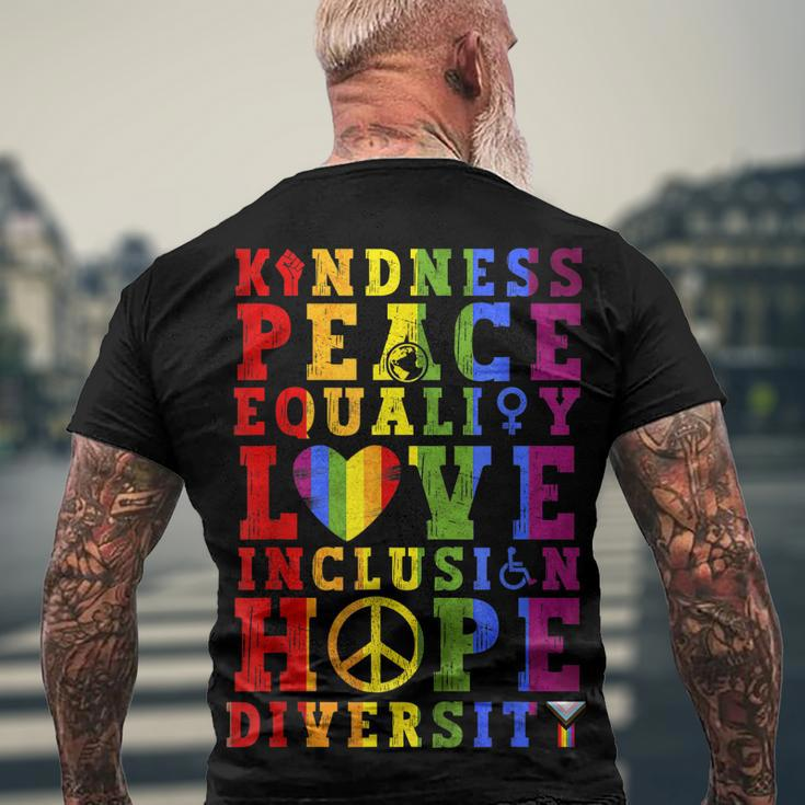 Kindness Equality Love Lgbtq Rainbow Flag Gay Pride Month Men's Back Print T-shirt Gifts for Old Men