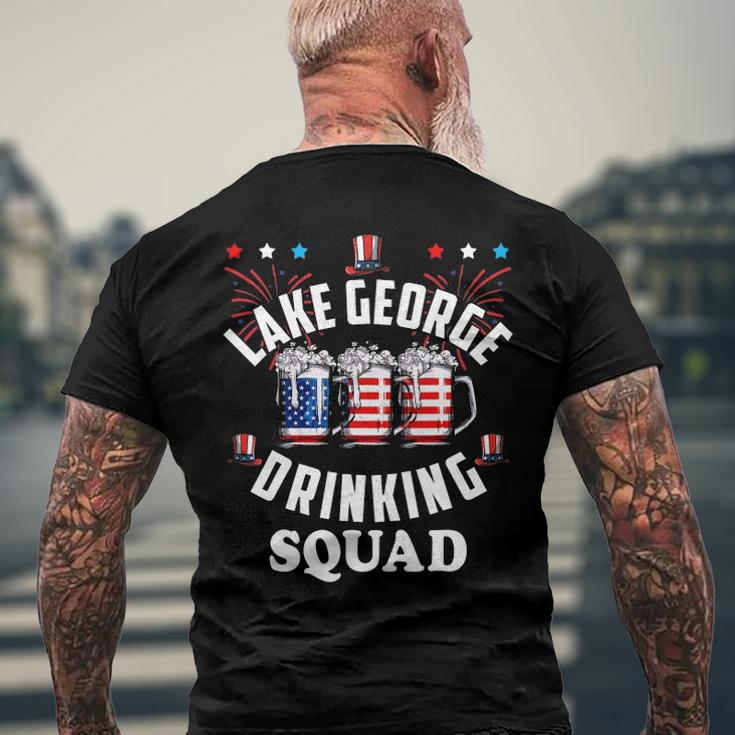 Lake George Drinking Squad 4Th Of July Usa Flag Beer Men's Back Print T-shirt Gifts for Old Men