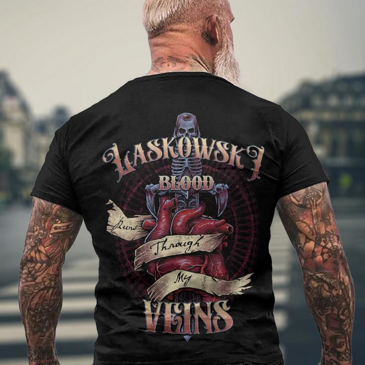 Laskowski Blood Runs Through My Veins Name Men's Crewneck Short Sleeve Back Print T-shirt Gifts for Old Men