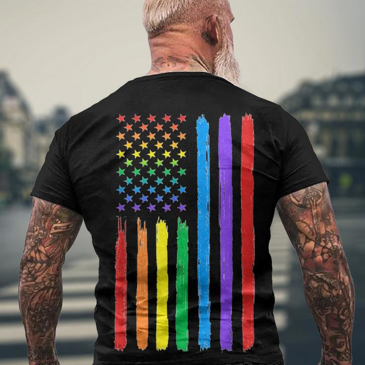 Lgbtq American Flag Pride Rainbow Gay Lesbian Bi Transgender Men's Back Print T-shirt Gifts for Old Men