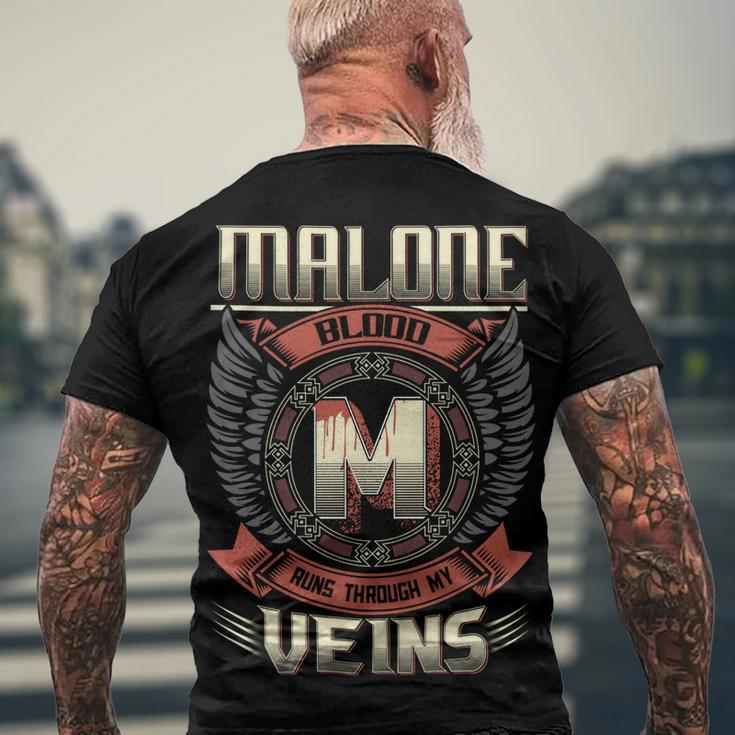 Malone Blood Run Through My Veins Name Men's Crewneck Short Sleeve Back Print T-shirt Gifts for Old Men