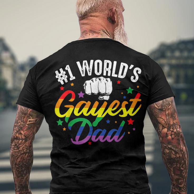 Mens 1 Worlds Gayest Dad Funny Fathers Day Lgbt Pride Rainbow 14 Shirt Men's Crewneck Short Sleeve Back Print T-shirt Gifts for Old Men