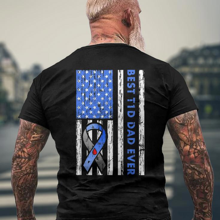 Mens T1d Dad Type 1 Diabetes American Flag Fathers Day Gift Idea Men's Crewneck Short Sleeve Back Print T-shirt Gifts for Old Men