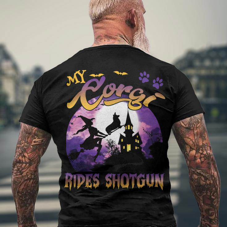 My Corgi Rides Shotgun Cool Halloween Protector Witch Dog V3 Men's Crewneck Short Sleeve Back Print T-shirt Gifts for Old Men