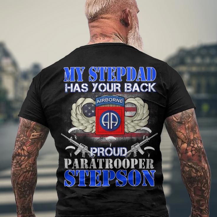 My Stepdad Has Your Back Proud Army 685 Shirt Men's Crewneck Short Sleeve Back Print T-shirt Gifts for Old Men