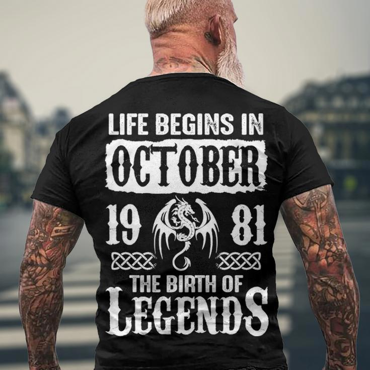 October 1981 Birthday Life Begins In October 1981 Men's T-Shirt Back Print Gifts for Old Men