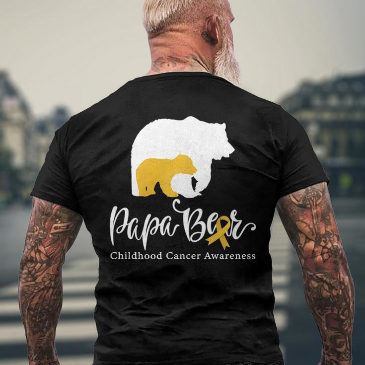 Mens Papa Bear Gold Ribbon Childhood Cancer Awareness Men's Back Print T-shirt Gifts for Old Men