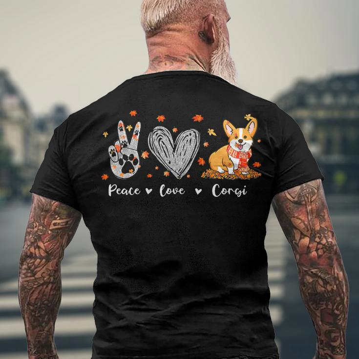 Peace Love Corgi Funny Corgi Dog Lover Pumpkin Fall Season V2 Men's Crewneck Short Sleeve Back Print T-shirt Gifts for Old Men