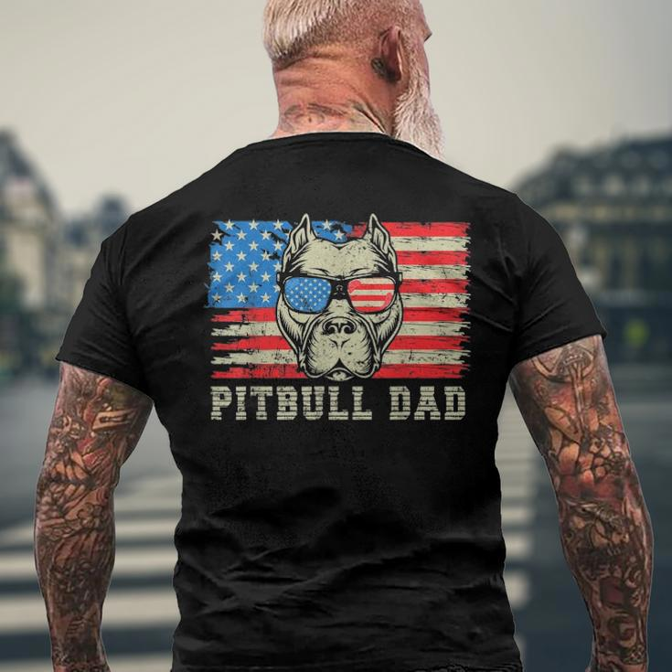 Mens Pitbull Dad American Pit Bull Dog Us Flag 4Th Of July Men's Back Print T-shirt Gifts for Old Men