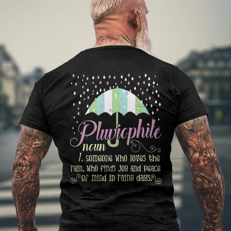 Pluviophile Definition Rainy Days And Rain Lover Men's Back Print T-shirt Gifts for Old Men