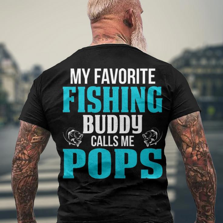 Pops Grandpa Fishing My Favorite Fishing Buddy Calls Me Pops Men's T-Shirt Back Print Gifts for Old Men