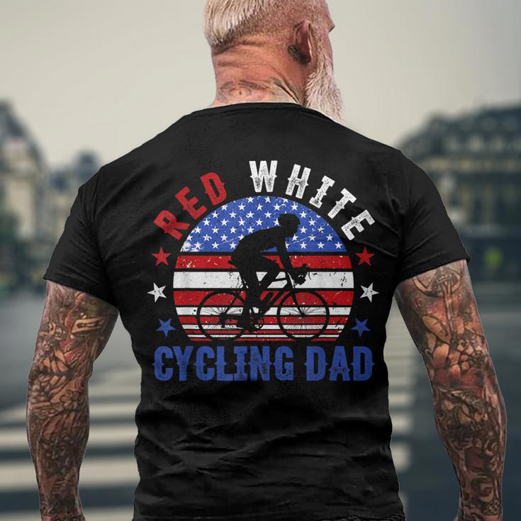 Mens Red White Cycling Dad 4Th Of July American Flag Men's T-shirt Back Print Gifts for Old Men