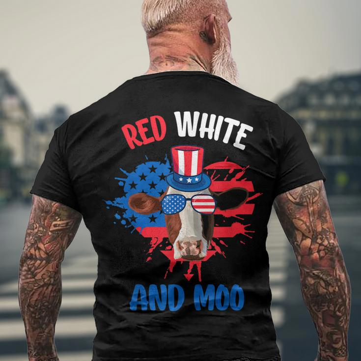 Red White And Moo Patriotic Cow Farmer 4Th Of July Men's Back Print T-shirt Gifts for Old Men