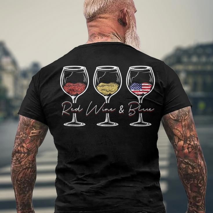 Red Wine & Blue 4Th Of July Wine Red White Blue Merica Usa Men's Back Print T-shirt Gifts for Old Men