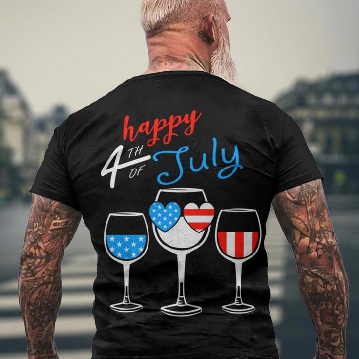 Red Wine Blue 4Th Of July Wine Red White Blue Wine Glasses V4 Men's Crewneck Short Sleeve Back Print T-shirt Gifts for Old Men