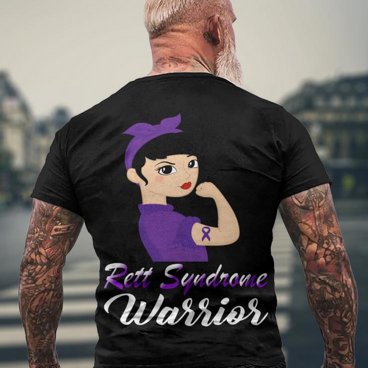 Rett Syndrome Warrior Purple Women Purple Ribbon Rett Syndrome Rett Syndrome Awareness Men's Crewneck Short Sleeve Back Print T-shirt Gifts for Old Men