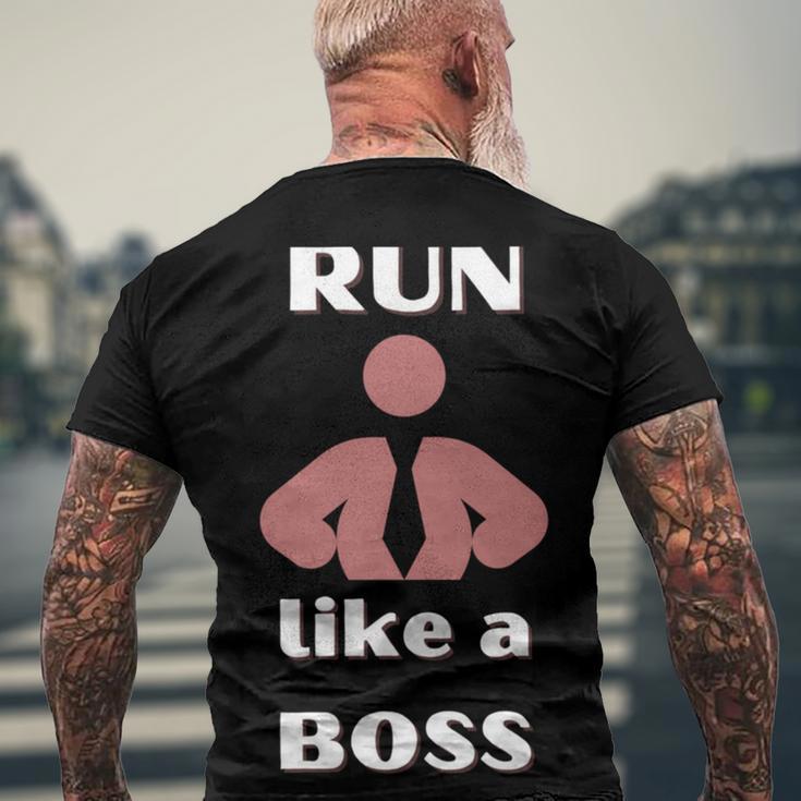 Run Like A Boss Funny Quote Men's Crewneck Short Sleeve Back Print T-shirt Gifts for Old Men