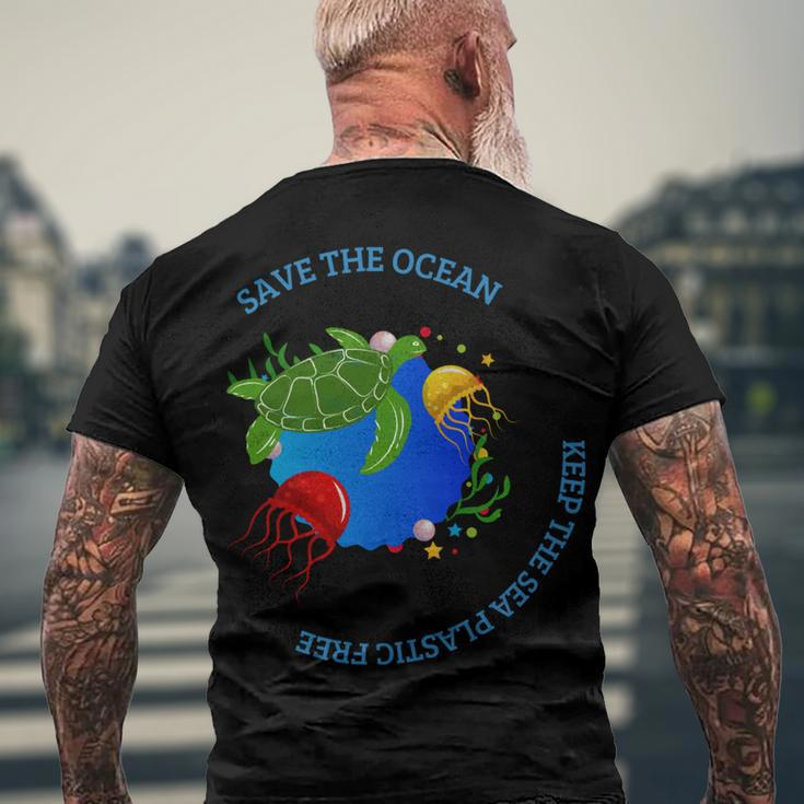 Save The Ocean Keep The Sea Plastic Free Men's Crewneck Short Sleeve Back Print T-shirt Gifts for Old Men