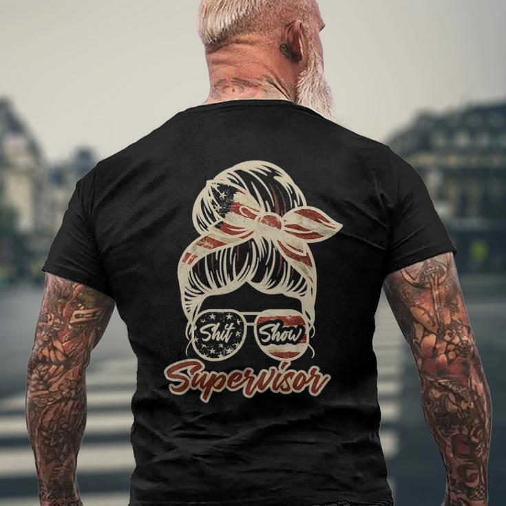 Womens Shit Show Supervisor Messy Bun Usa Us Flag Sunglasses V-Neck Men's Back Print T-shirt Gifts for Old Men