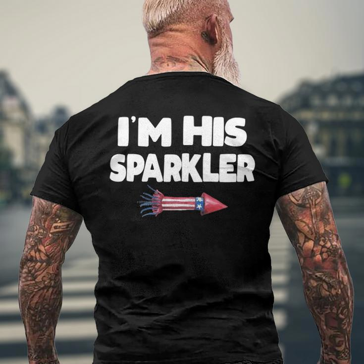 Womens Im His Sparkler Fireworks Couple Matching 4Th Of July Men's Back Print T-shirt Gifts for Old Men