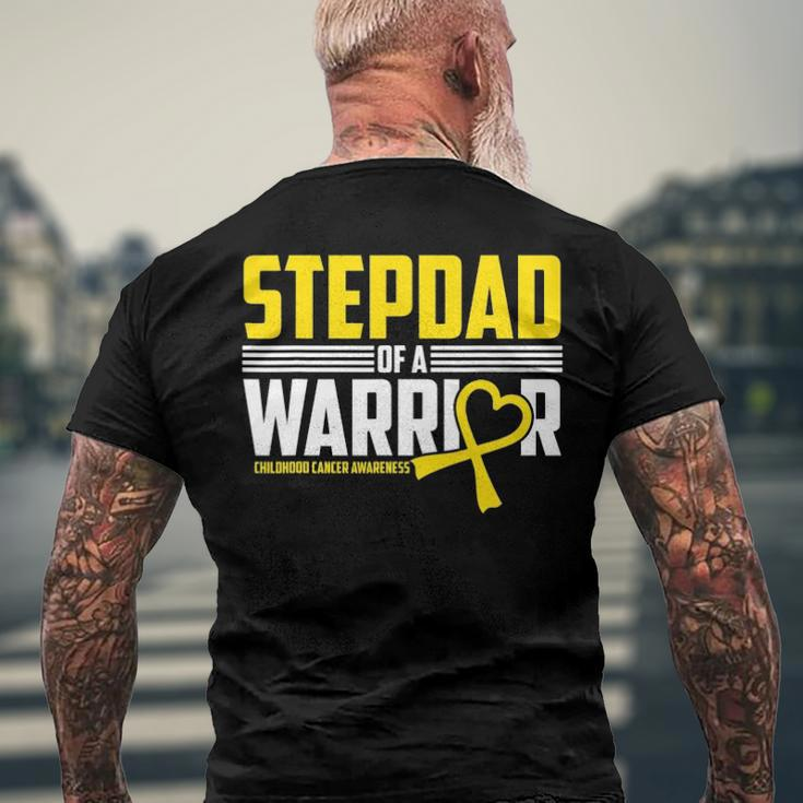 Mens Stepdad Childhood Cancer Awareness Survivor Ribbon Warrior Men's Back Print T-shirt Gifts for Old Men