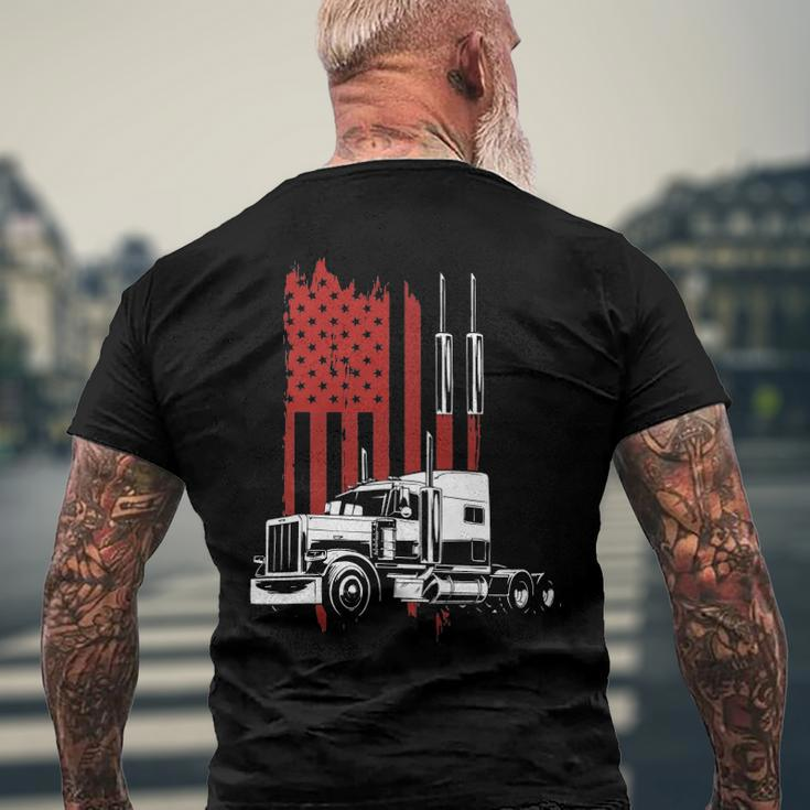 Mens Trucker American Flag Patriotic Truck Driver 4Th Of July Men's Back Print T-shirt Gifts for Old Men
