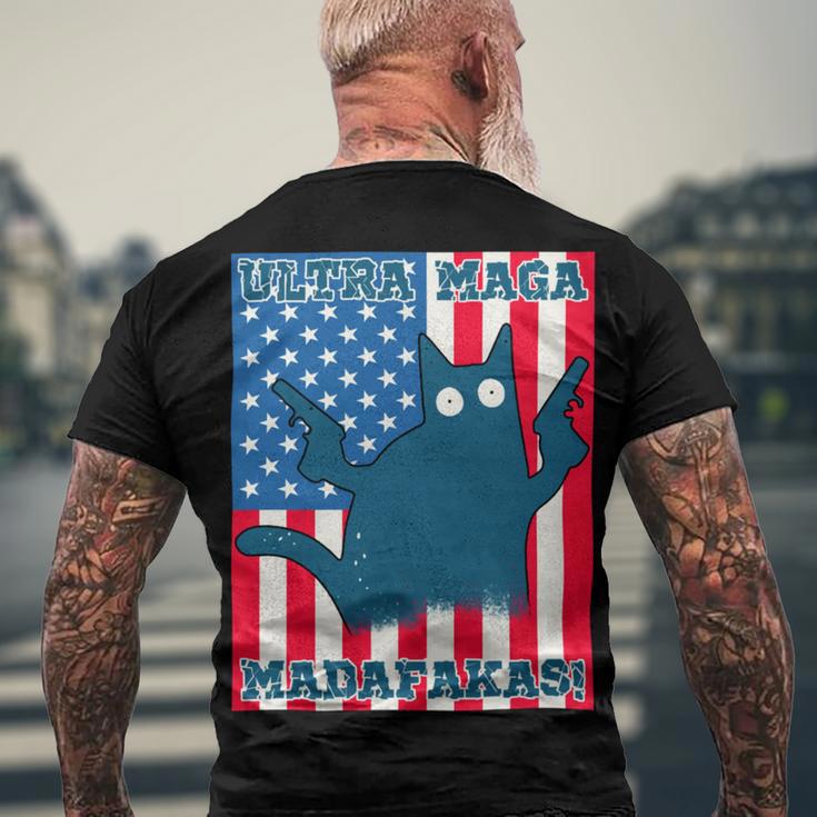 Ultra Maga Madafakas Cat American Flag Men's Crewneck Short Sleeve Back Print T-shirt Gifts for Old Men