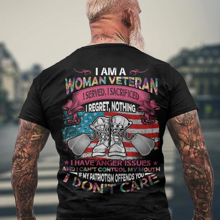 Veteran Veterans Day I Am A Women Veteran I Served I Sacrificed I Regret Nothing Navy Soldier Army Military Men's Crewneck Short Sleeve Back Print T-shirt Gifts for Old Men