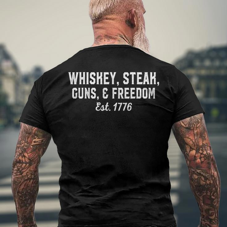 Whiskey Steak Guns Freedom Est 1776 National Day Men's Back Print T-shirt Gifts for Old Men