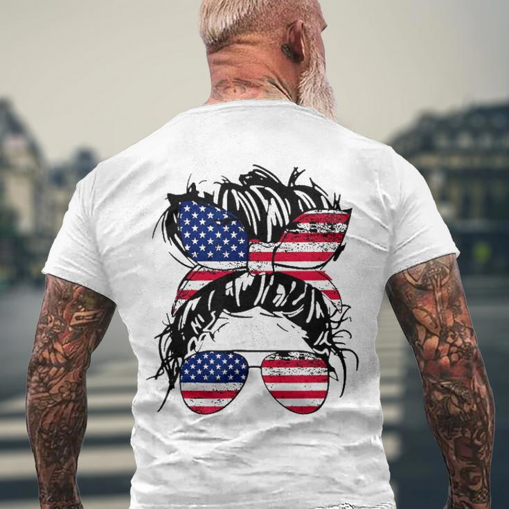 4Th Of July American Flag Patriotic Daughter Messy Bun Usa Men's Back Print T-shirt Gifts for Old Men